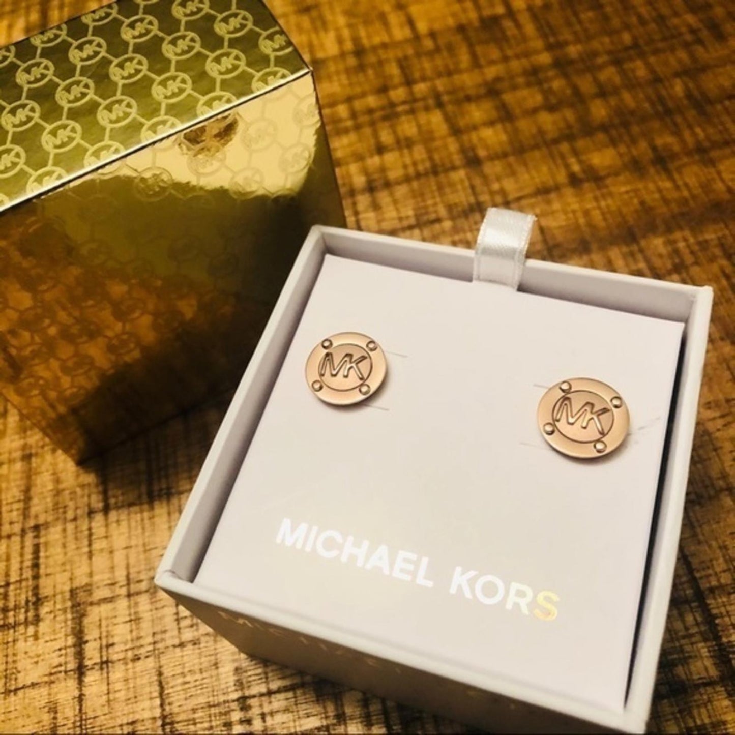 Michael Kors Rose Gold Logo Stud Earrings