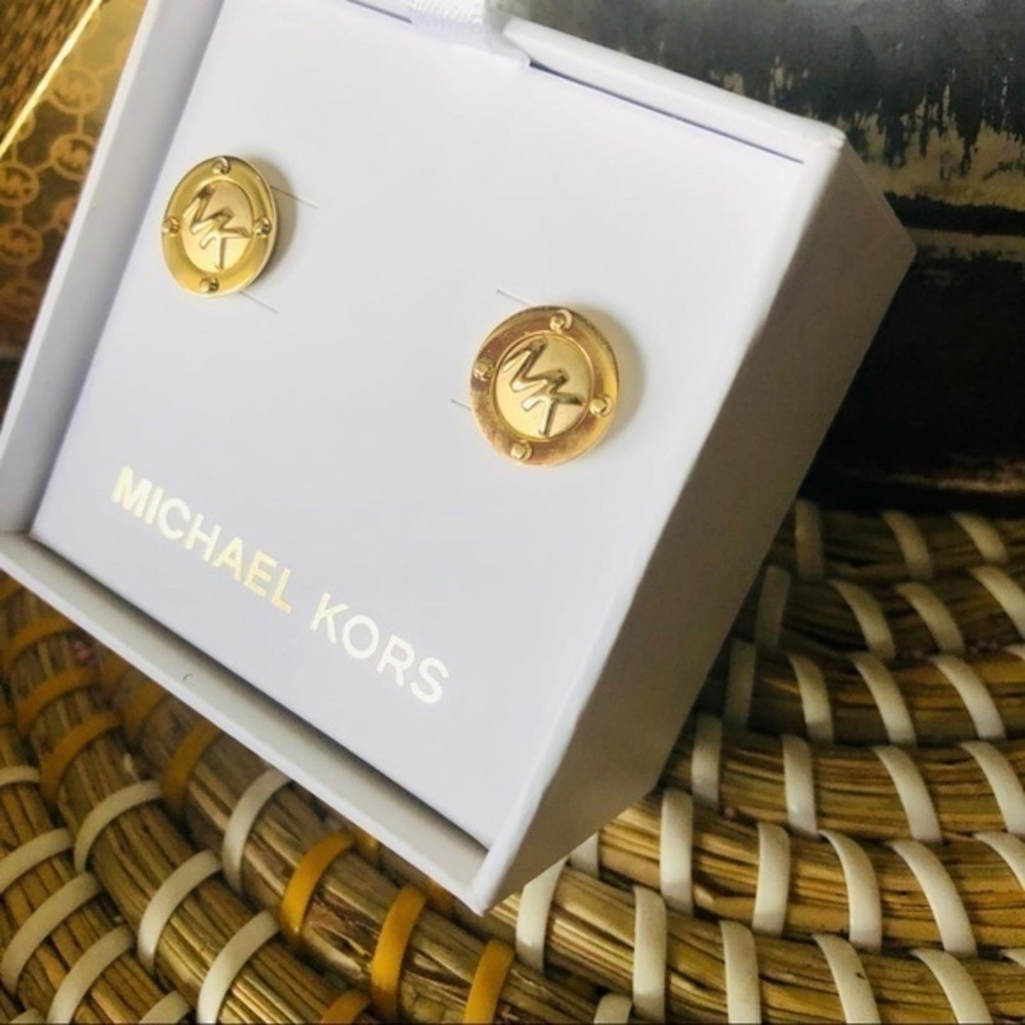 Michael Kors Gold MK Logo Stud Earrings NWT