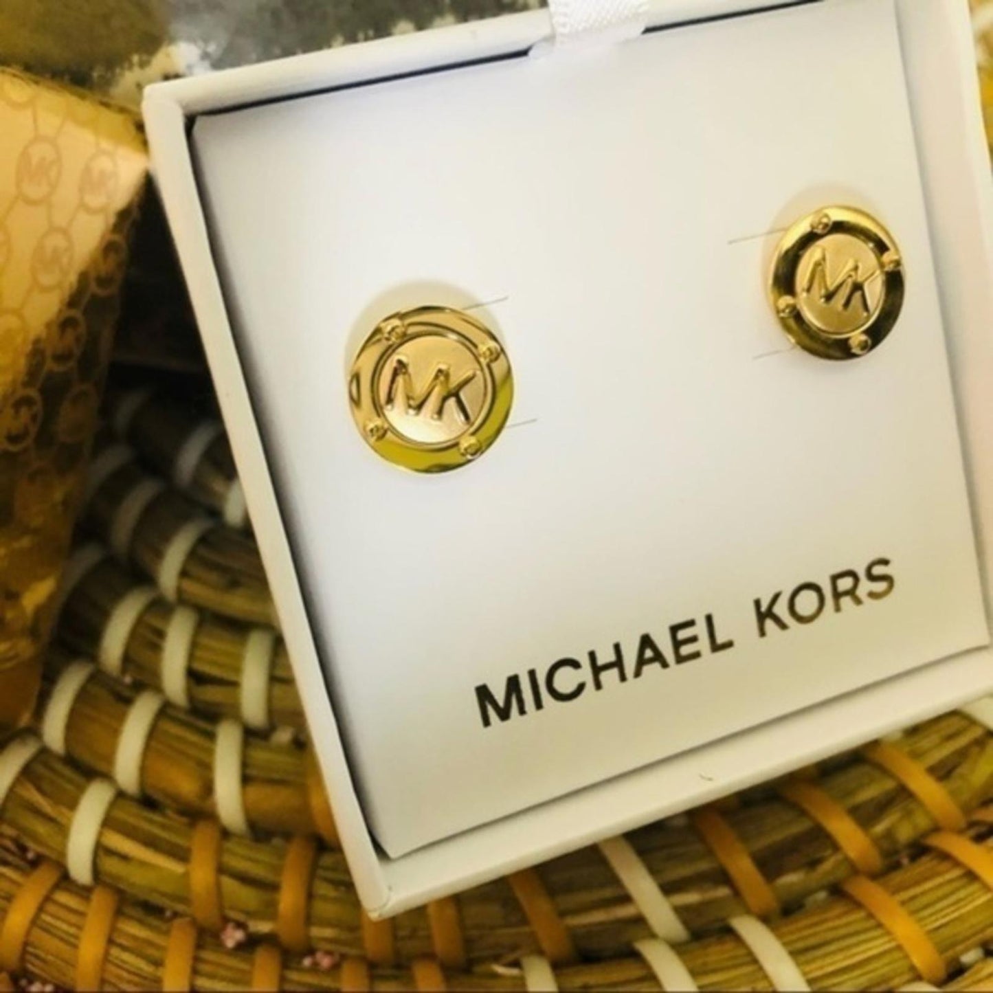 Michael Kors Gold MK Logo Stud Earrings NWT