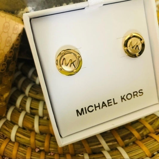Michael Kors Gold MK Logo Stud Earrings NWT