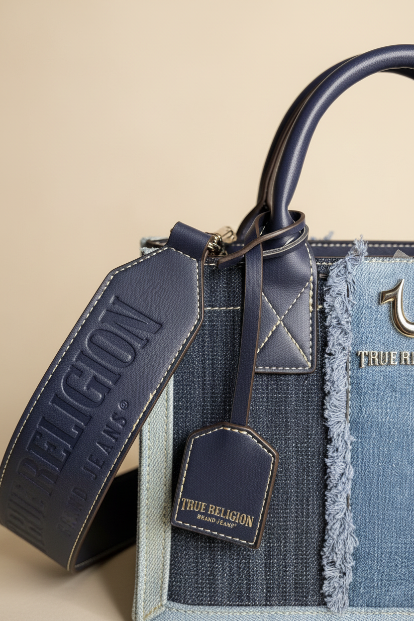 True Religion Patchwork Denim Satchel Bag