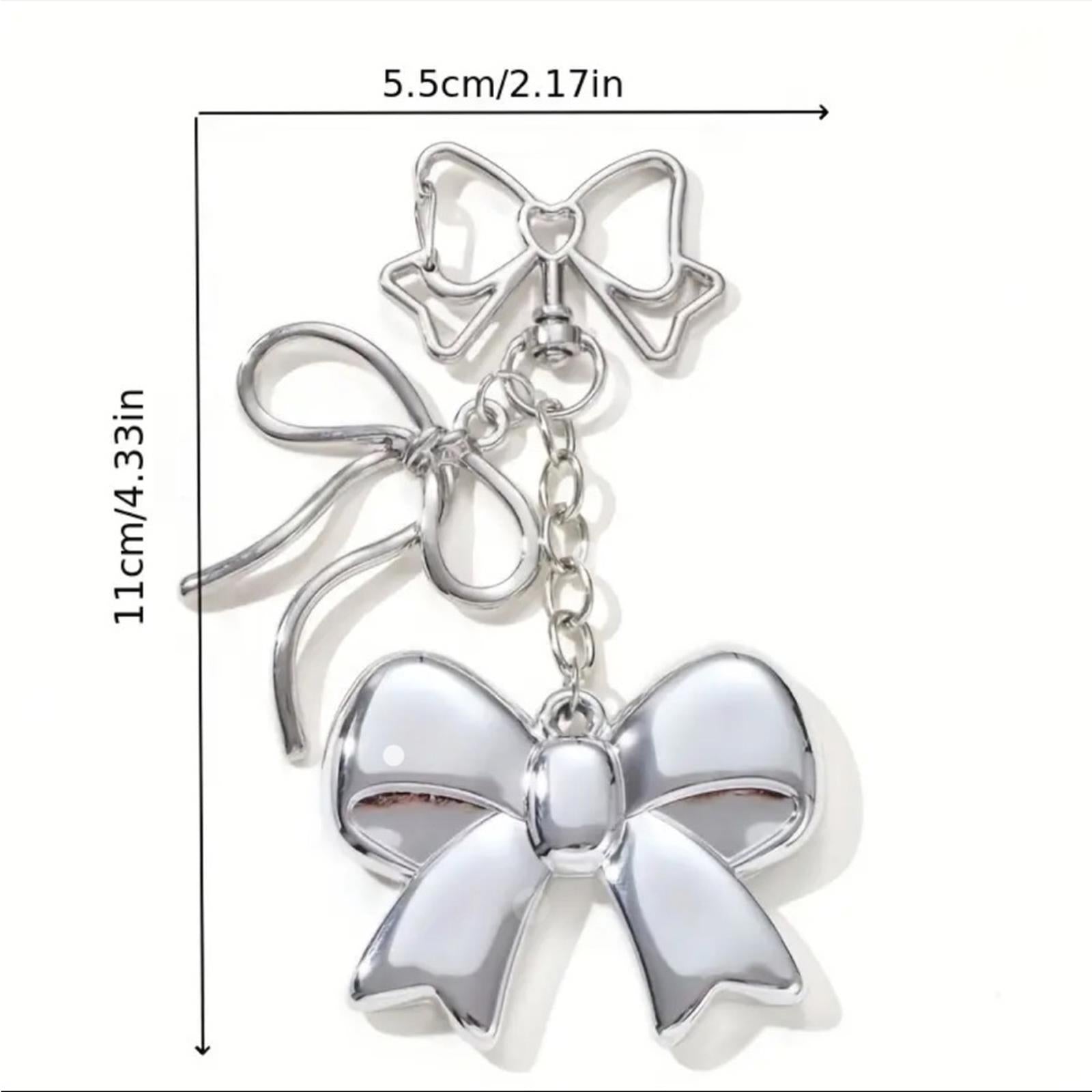 Silver Bow Keychain Bag Charm Polished Chrome Finish Coquette Accessory