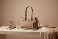 Woven Taupe Nude Tote Bag with Teddy Bear Charm