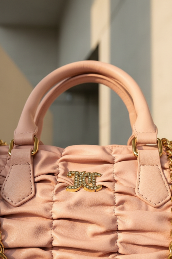 Juicy Couture Run The World Pink Ruched Satchel Y2K Blush Crossbody Bag