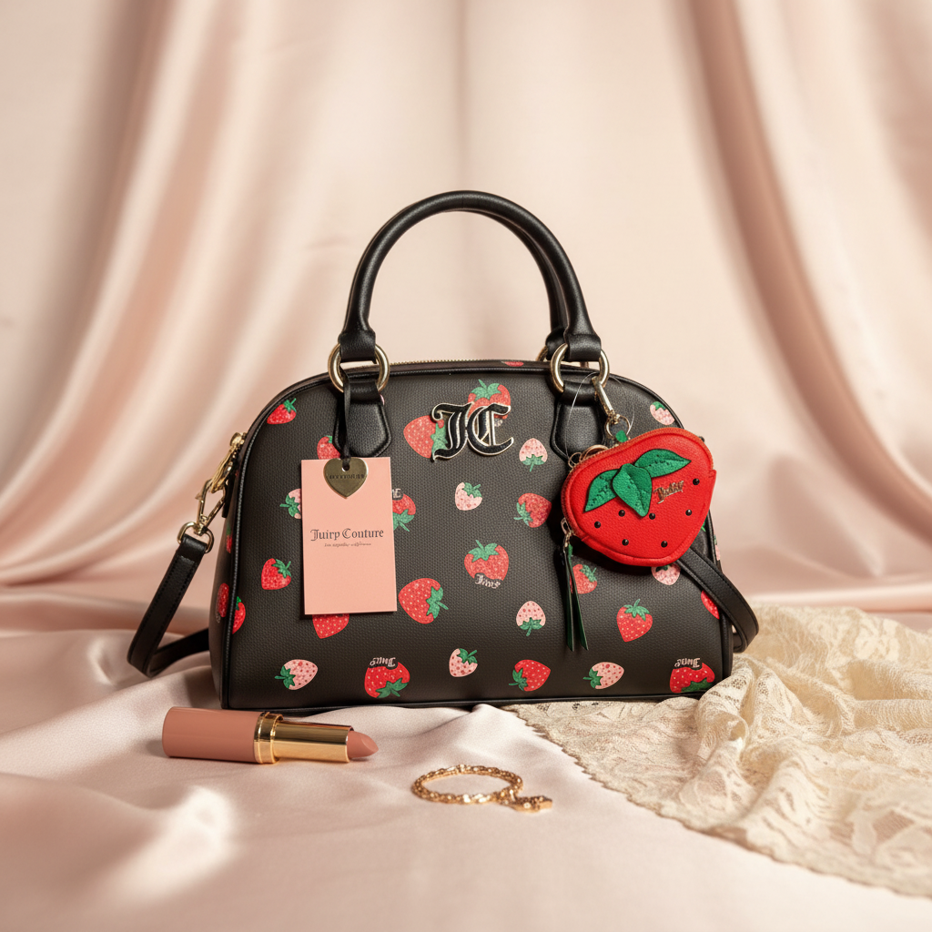 Juicy Couture “Sweet N Juicy” Strawberry Bowler Bag Black Purse