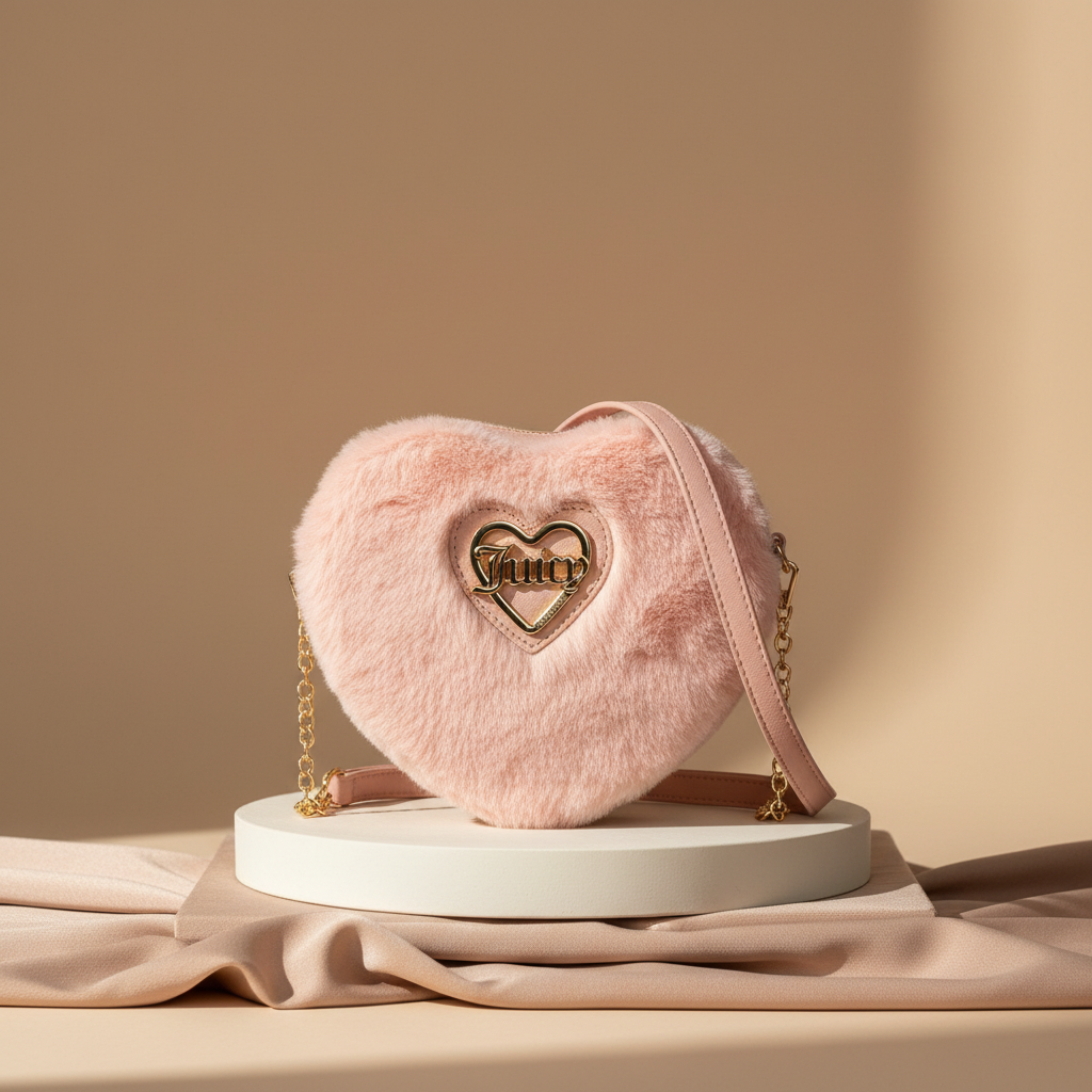 Juicy Couture Heart Faux Fur Crossbody Bag Taffy Pink Cardholder Set