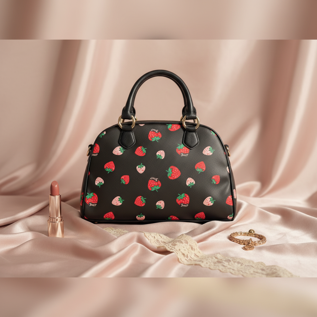 Juicy Couture “Sweet N Juicy” Strawberry Bowler Bag Black Purse