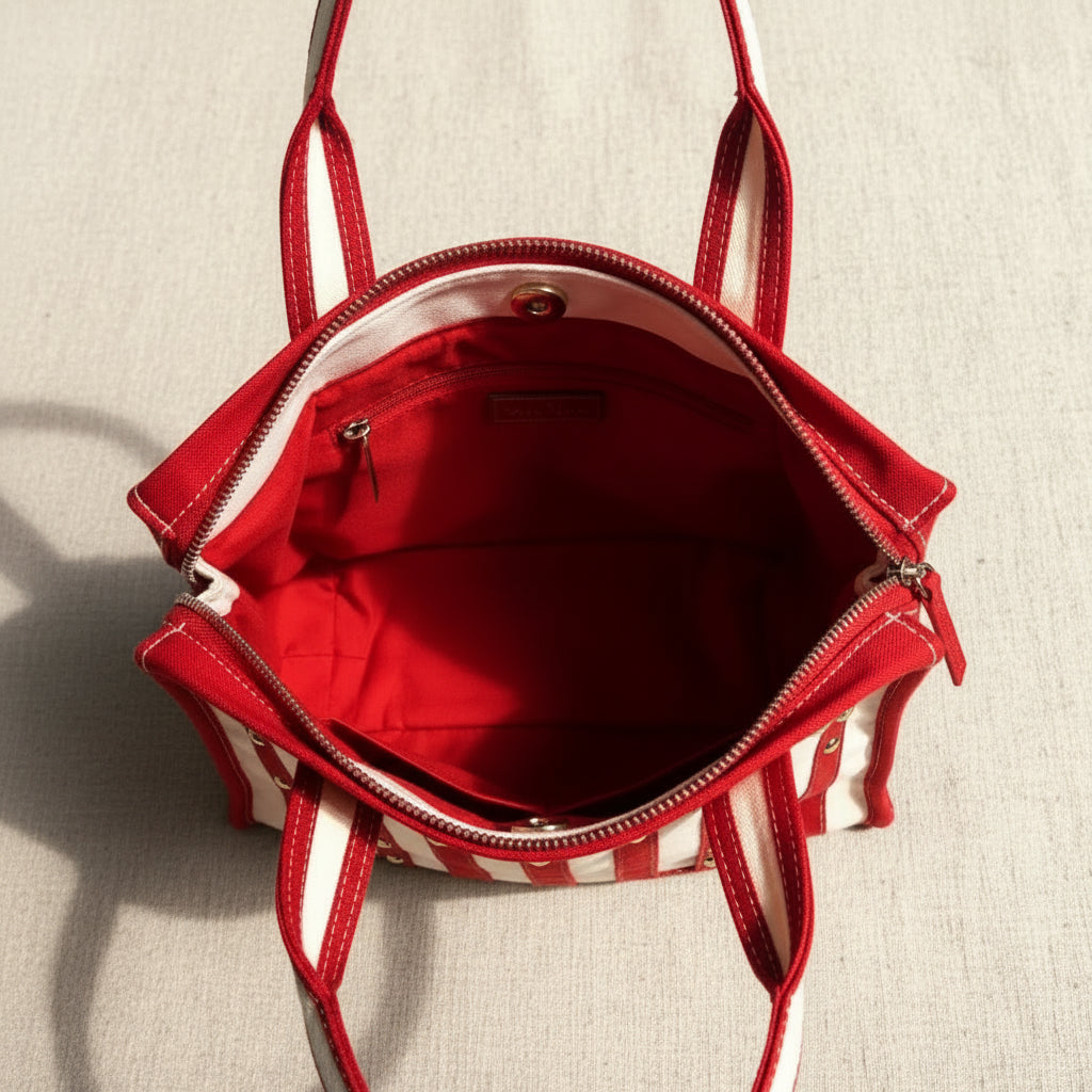 Aeropostale Queen of Hearts Mini Canvas Tote Crossbody Bag Red Cream with Bag Charm