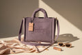 Juicy Couture Dusty Violet Velour Tote Bag with Rhinestone Logo and Bag Charm