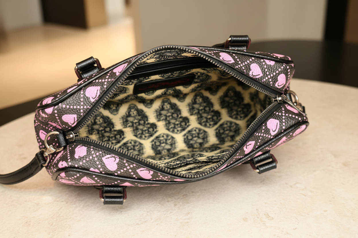 Ed Hardy Pink Skull Rhinestone Satchel Bag
