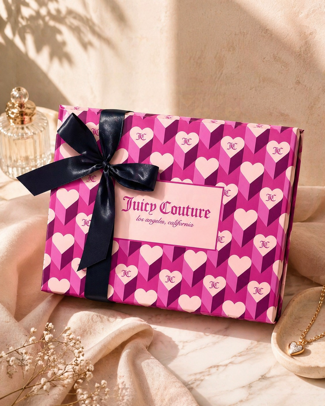 Juicy Couture Heart Faux Fur Crossbody Bag Taffy Pink Cardholder Set