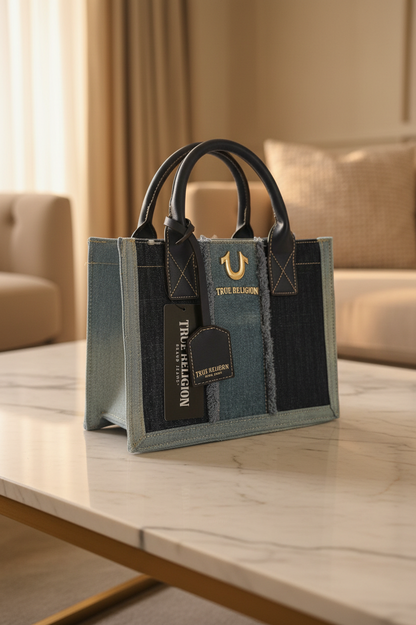 True Religion Patchwork Denim Satchel Bag