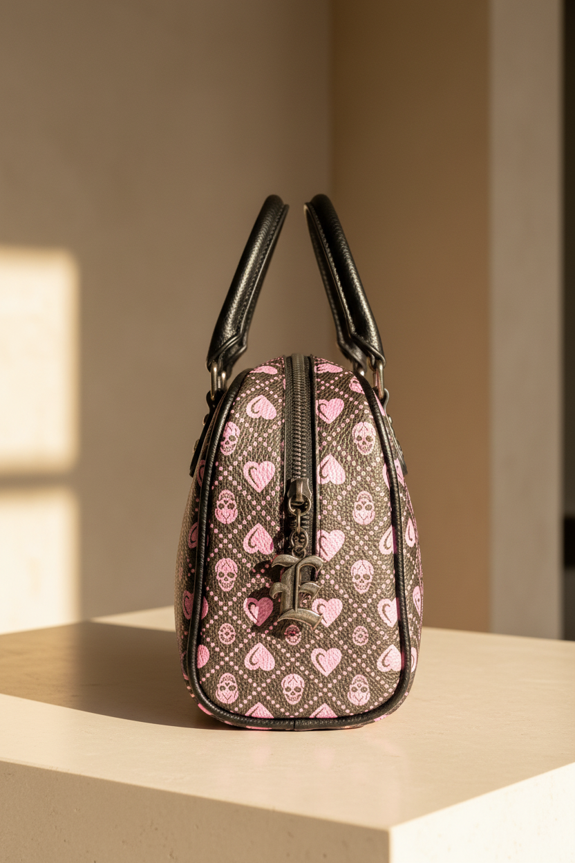 Ed Hardy Pink Skull Rhinestone Satchel Bag