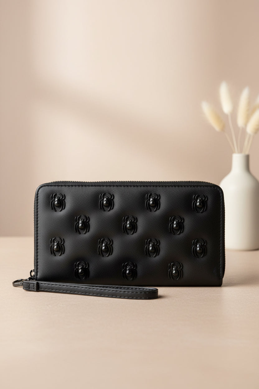 Betsey Johnson Gothic Zip Around Black Spider Wallet