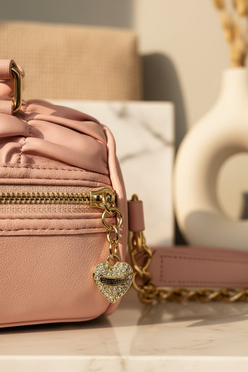 Juicy Couture Run The World Pink Ruched Satchel Y2K Blush Crossbody Bag