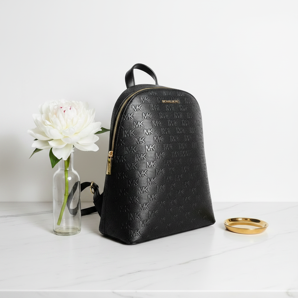 Michael Kors Cindy Large Black Perforated Leather Dome Backpack