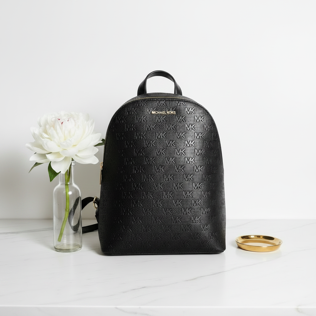 Michael Kors Cindy Large Black Perforated Leather Dome Backpack