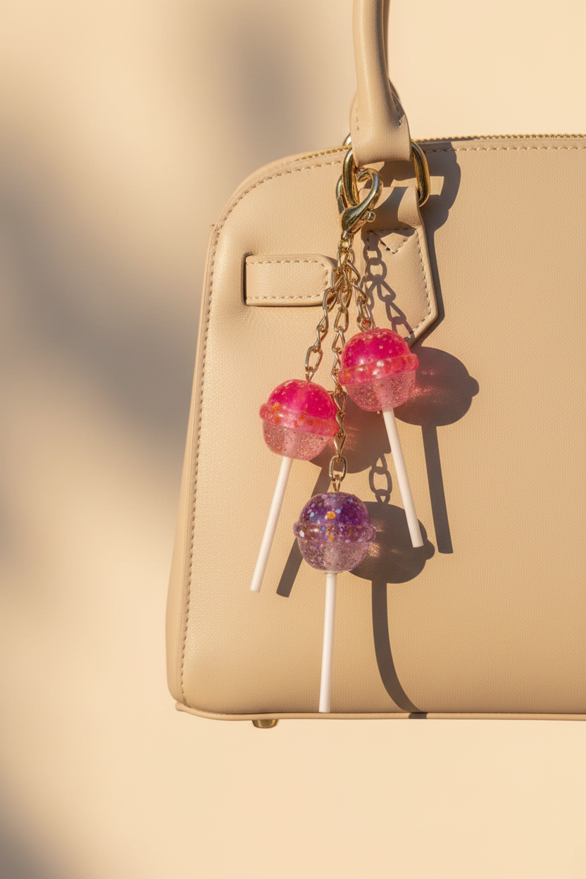 Lollipop Trio Glitter Candy Bag Charm