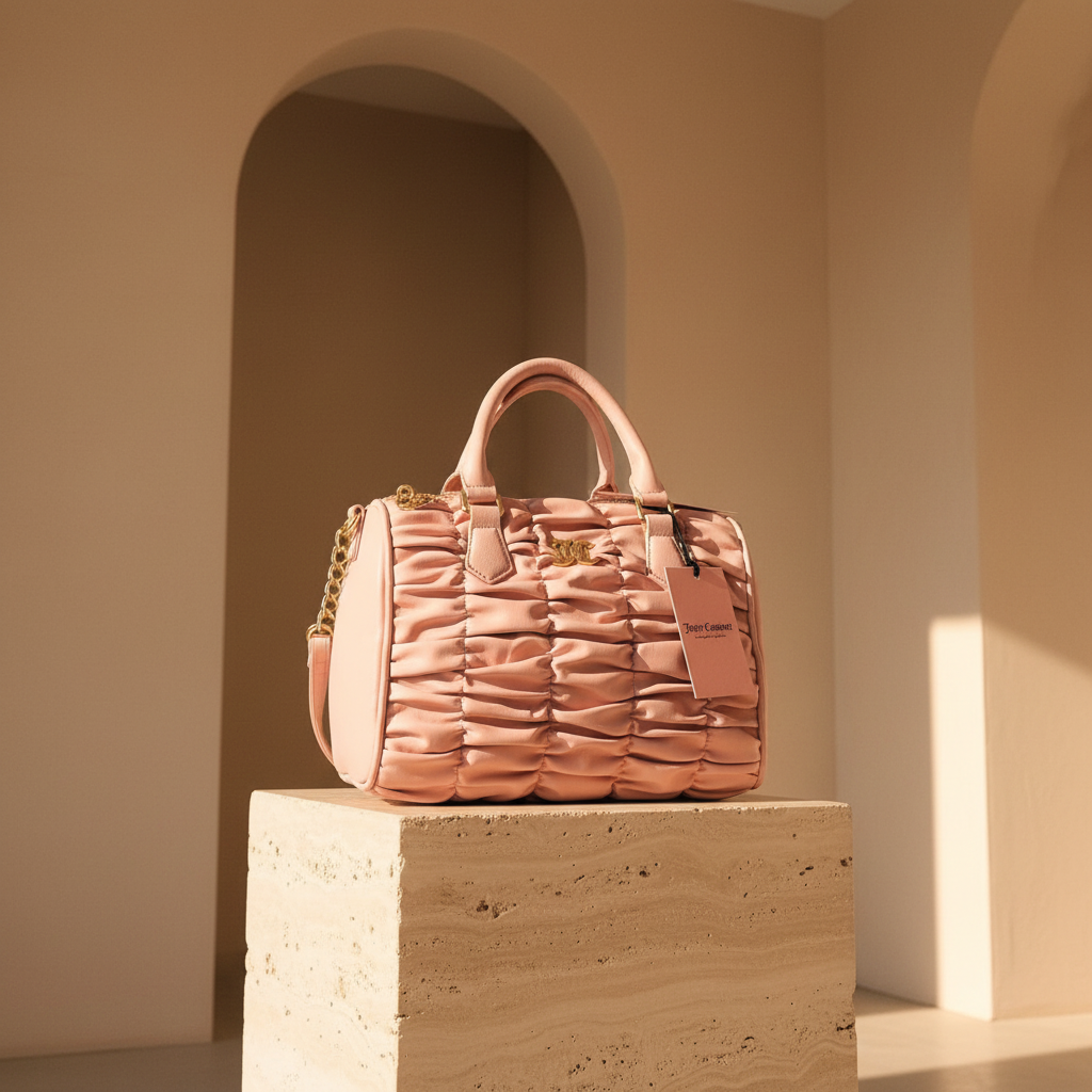 Juicy Couture Run The World Pink Ruched Satchel Y2K Blush Crossbody Bag