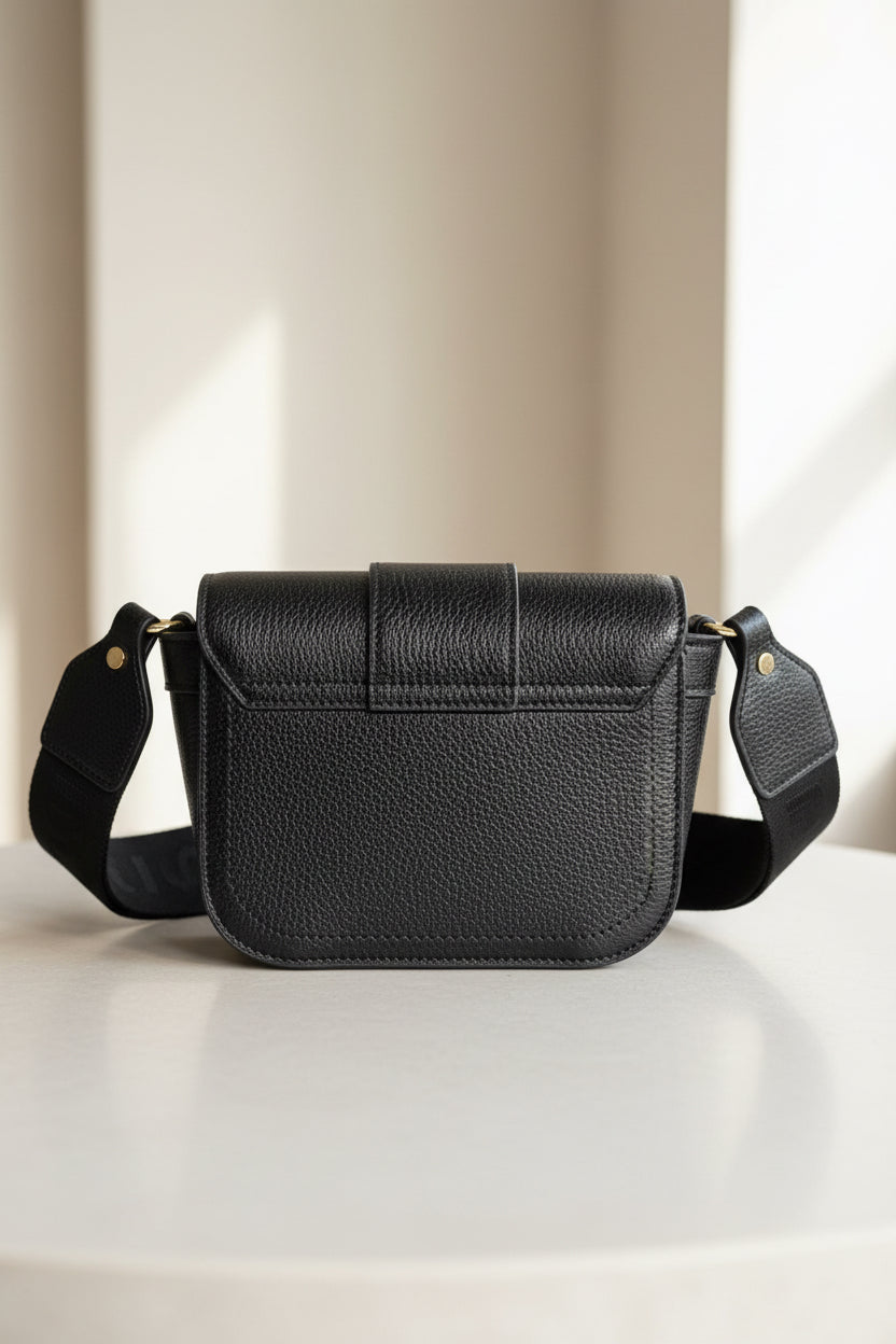 True Religion Mini Flap Crossbody Black Gold Logo Bag NWT