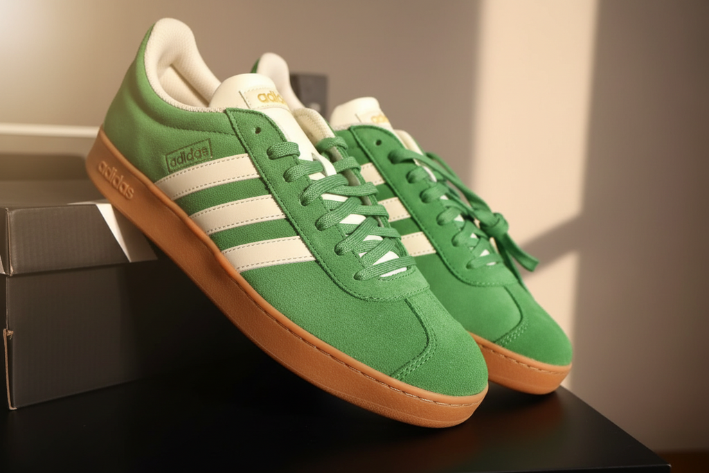 Adidas VL Court 2.0 Green Suede Sneakers Gum Sole 9.5