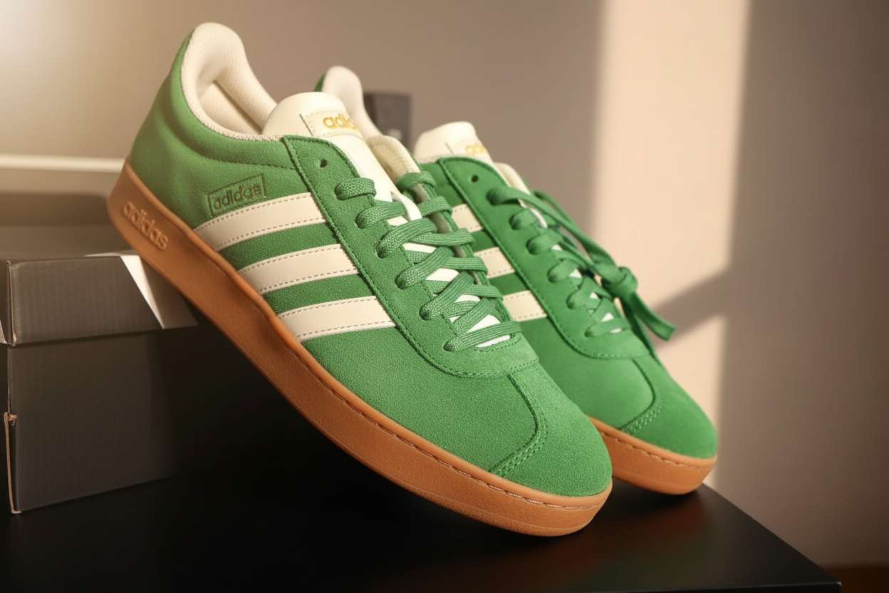 Adidas VL Court 2.0 Green Suede Sneakers Gum Sole 9.5