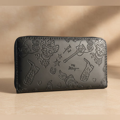 Betsey Johnson Black Western Embossed Zip Around Wristlet Wallet