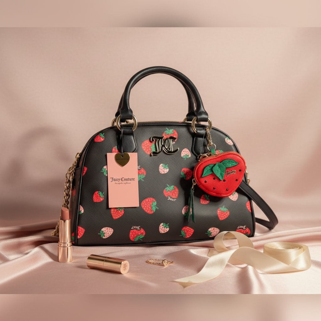 Juicy Couture “Sweet N Juicy” Strawberry Bowler Bag Black Purse