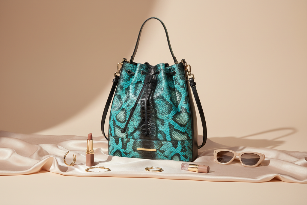 Brahmin Marlowe Blue Waterford Bucket Bag Leather Drawstring Shoulder Purse